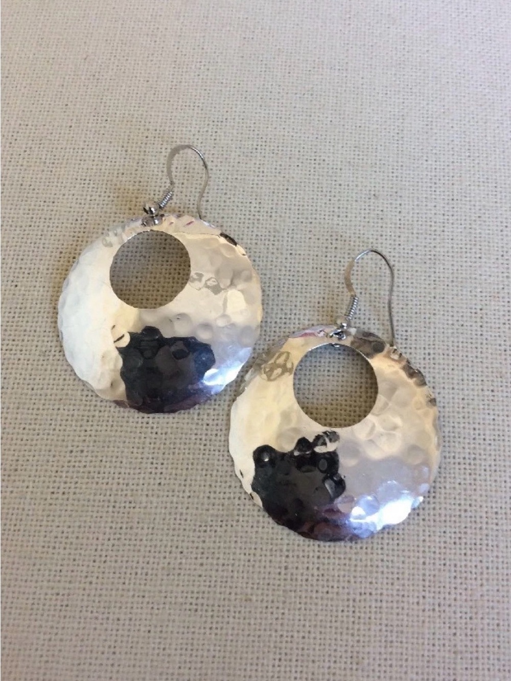 Douglas Etsitty Navajo Hammered Sterling Silver Cutout Disc Earrings